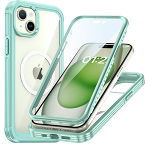 Θήκη για iPhone 15, θωρακισμένη πλήρης προστασία 360° για MagSafe, γυαλί οθόνης, πράσινη