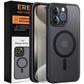 Θήκη για iPhone 15 Pro, για MagSafe, ERBORD Μatt Case, μαύρη + Γυαλί οθόνης