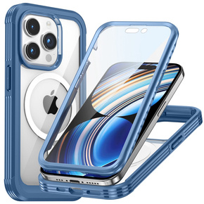 Θήκη για iPhone 15 Pro, θωρακισμένη πλήρης προστασία 360° για MagSafe, γυαλί οθόνης, μπλε