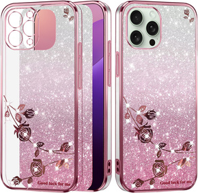 Θήκη για iPhone 16 Pro Max, Glitter Flower, ροζ rose gold