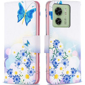 Θήκη με πτερύγιο για Motorola Edge 40 5G, Wallet, butterfly & flowers, μπλε
