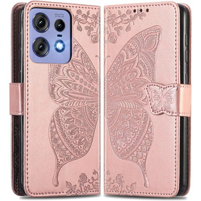 Θήκη με πτερύγιο για Motorola Edge 50 Pro, Butterfly, ροζ rose gold