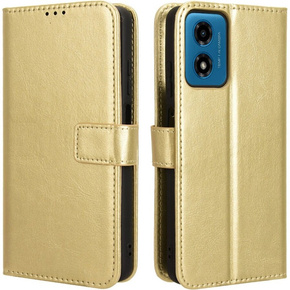 Θήκη με πτερύγιο για Motorola Moto E14, Crazy Horse Wallet, χρυσή