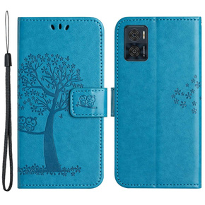 Θήκη με πτερύγιο για Motorola Moto E22 / E22i, Wallet, tree i sowy, μπλε