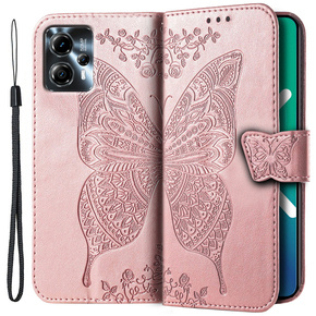Θήκη με πτερύγιο για Motorola Moto G23 4G / G13 4G, Butterfly, ροζ rose gold