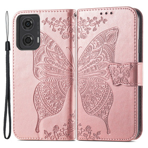 Θήκη με πτερύγιο για Motorola Moto G24 / G24 Power / G04, Butterfly, ροζ rose gold