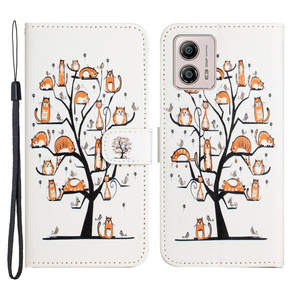 Θήκη με πτερύγιο για Motorola Moto G53 5G / G23 / G13, Wallet, Cat & Tree, λευκή