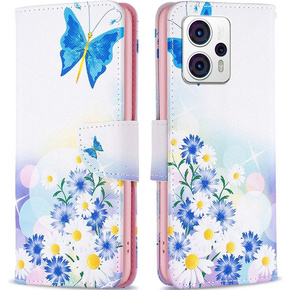 Θήκη με πτερύγιο για Motorola Moto G53 5G / G23 / G13, Wallet, butterfly & flowers, μπλε