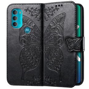 Θήκη με πτερύγιο για Motorola Moto G71 5G, Butterfly, μαύρη