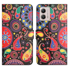 Θήκη με πτερύγιο για Motorola Moto G73 5G, Wallet, colorful jellyfish, μαύρη