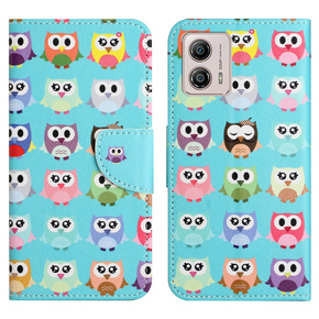 Θήκη με πτερύγιο για Motorola Moto G73 5G, Wallet, owls, μπλε