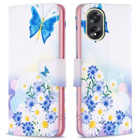 Θήκη με πτερύγιο για Oppo A38 4G / Oppo A18 4G, Wallet, Butterfly & Flowers λευκή