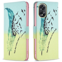 Θήκη με πτερύγιο για Oppo A38 4G / Oppo A18 4G, Wallet, Feather μπλε / κίτρινη