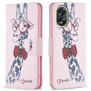 Θήκη με πτερύγιο για Oppo A38 4G / Oppo A18 4G, Wallet, Giraffe ροζ