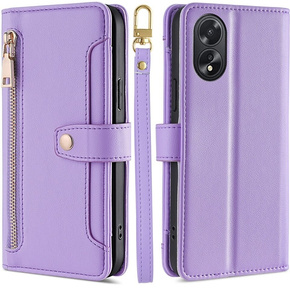 Θήκη με πτερύγιο για Oppo A38 / A18 4G, Wallet Zipper Pocket, μωβ