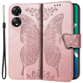 Θήκη με πτερύγιο για Oppo A78 5G, Butterfly, ροζ rose gold