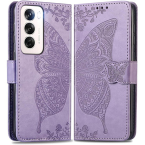 Θήκη με πτερύγιο για Oppo Reno 12 Pro, Butterfly, μωβ