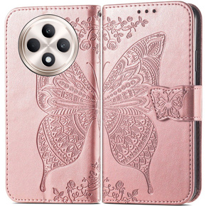 Θήκη με πτερύγιο για Oppo Reno 12FS / 12F, Butterfly, ροζ rose gold