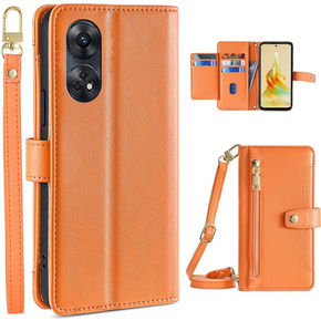 Θήκη με πτερύγιο για Oppo Reno8 T 4G, Wallet Zipper Pocket, πορτοκαλί