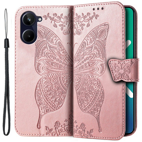 Θήκη με πτερύγιο για Realme 10 4G, Butterfly, ροζ rose gold