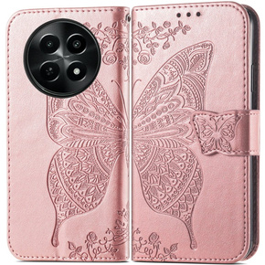 Θήκη με πτερύγιο για Realme 12, Butterfly, ροζ rose gold