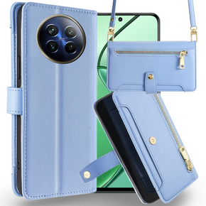 Θήκη με πτερύγιο για Realme 12, Wallet Zipper Pocket, μπλε