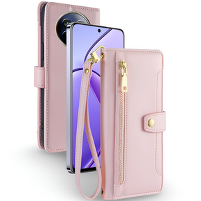 Θήκη με πτερύγιο για Realme 12, Wallet Zipper Pocket, ροζ