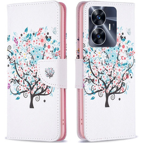 Θήκη με πτερύγιο για Realme C55, Wallet, colorful tree, λευκή