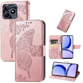 Θήκη με πτερύγιο για Realme Note 50, Butterfly, ροζ rose gold