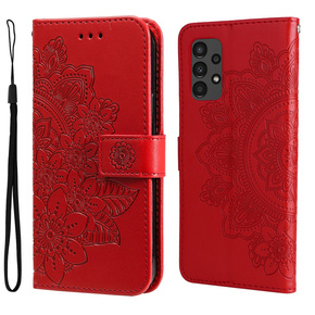 Θήκη με πτερύγιο για Samsung Galaxy A13 4G, Mandala Flower, κόκκινη