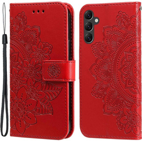 Θήκη με πτερύγιο για Samsung Galaxy A14 4G/5G, Mandala Flower, κόκκινη