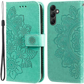 Θήκη με πτερύγιο για Samsung Galaxy A14 4G/5G, Mandala Flower, πράσινη