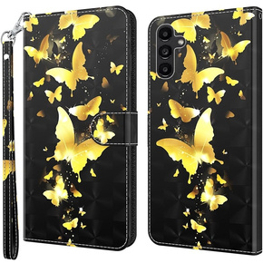 Θήκη με πτερύγιο για Samsung Galaxy A14 4G/5G, Wallet Butterfly, χρυσή