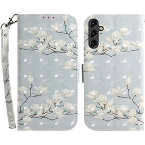 Θήκη με πτερύγιο για Samsung Galaxy A14 4G/5G, Wallet, flowers magnolia, λευκή