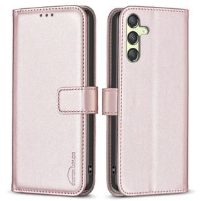 Θήκη με πτερύγιο για Samsung Galaxy A15, BINFEN Wallet, ροζ rose gold + γυαλί 9H