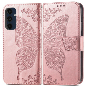 Θήκη με πτερύγιο για Samsung Galaxy A16, Butterfly, ροζ rose gold