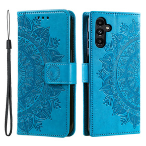 Θήκη με πτερύγιο για Samsung Galaxy A25 5G, Mandala Flower, μπλε + γυαλί 9H