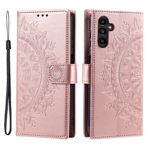 Θήκη με πτερύγιο για Samsung Galaxy A25 5G, Mandala Flower, ροζ + γυαλί 9H