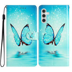 Θήκη με πτερύγιο για Samsung Galaxy A25 5G, Wallet, Butterfly, μπλε + γυαλί 9H