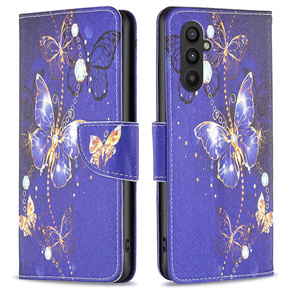 Θήκη με πτερύγιο για Samsung Galaxy A25 5G, Wallet Butterfly, μωβ + γυαλί 9H
