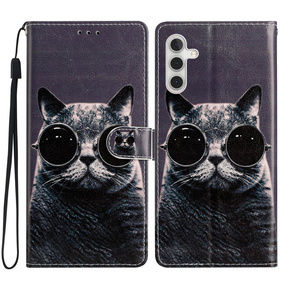 Θήκη με πτερύγιο για Samsung Galaxy A25 5G, Wallet, Cat, μαύρη+ γυαλί 9H