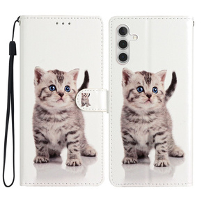 Θήκη με πτερύγιο για Samsung Galaxy A25 5G, Wallet, Cute Cat, λευκή + γυαλί 9H