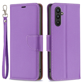 Θήκη με πτερύγιο για Samsung Galaxy A25 5G, Wallet Litchi Leather, μωβ + γυαλί 9H