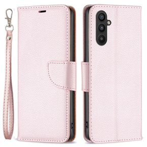 Θήκη με πτερύγιο για Samsung Galaxy A25 5G, Wallet Litchi Leather, ροζ + γυαλί 9H