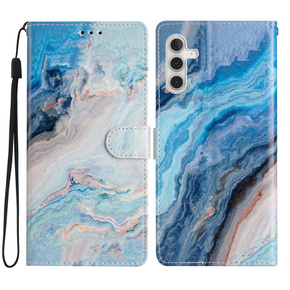 Θήκη με πτερύγιο για Samsung Galaxy A25 5G, Wallet Marble, μπλε + γυαλί 9H