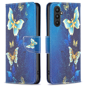 Θήκη με πτερύγιο για Samsung Galaxy A25 5G, Wallet, butterfly, μπλε + γυαλί 9H