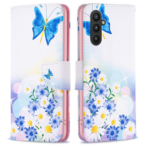 Θήκη με πτερύγιο για Samsung Galaxy A25 5G, Wallet, butterfly & flowers, λευκή + γυαλί 9H