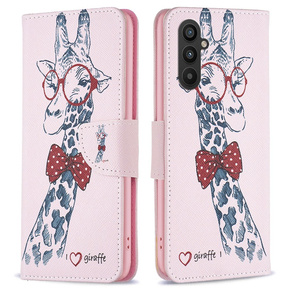 Θήκη με πτερύγιο για Samsung Galaxy A25 5G, Wallet, giraffe, ροζ + γυαλί 9H