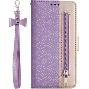 Θήκη με πτερύγιο για Samsung Galaxy A34 5G, Wallet Pocket, Zipper Lace, μωβ