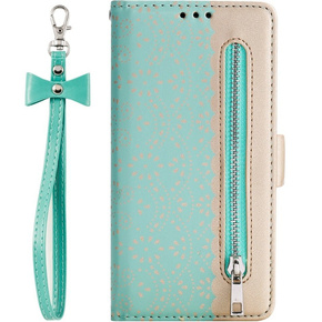 Θήκη με πτερύγιο για Samsung Galaxy A34 5G, Wallet Pocket, Zipper Lace, πράσινη